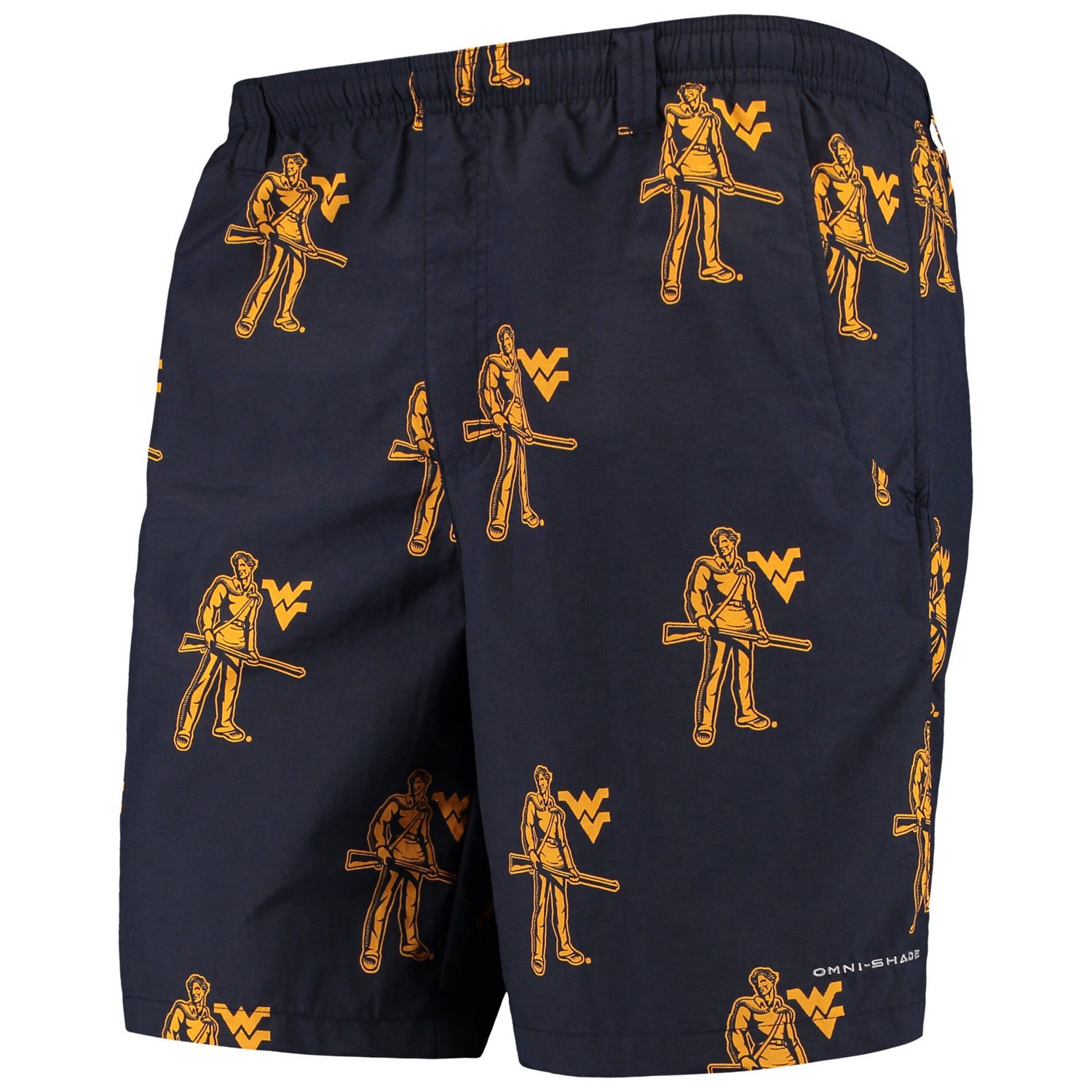 Columbia West Virginia Mountaineers PFG Backcast II 8" Omni-Shade Team Hybrid Shorts - view number 1